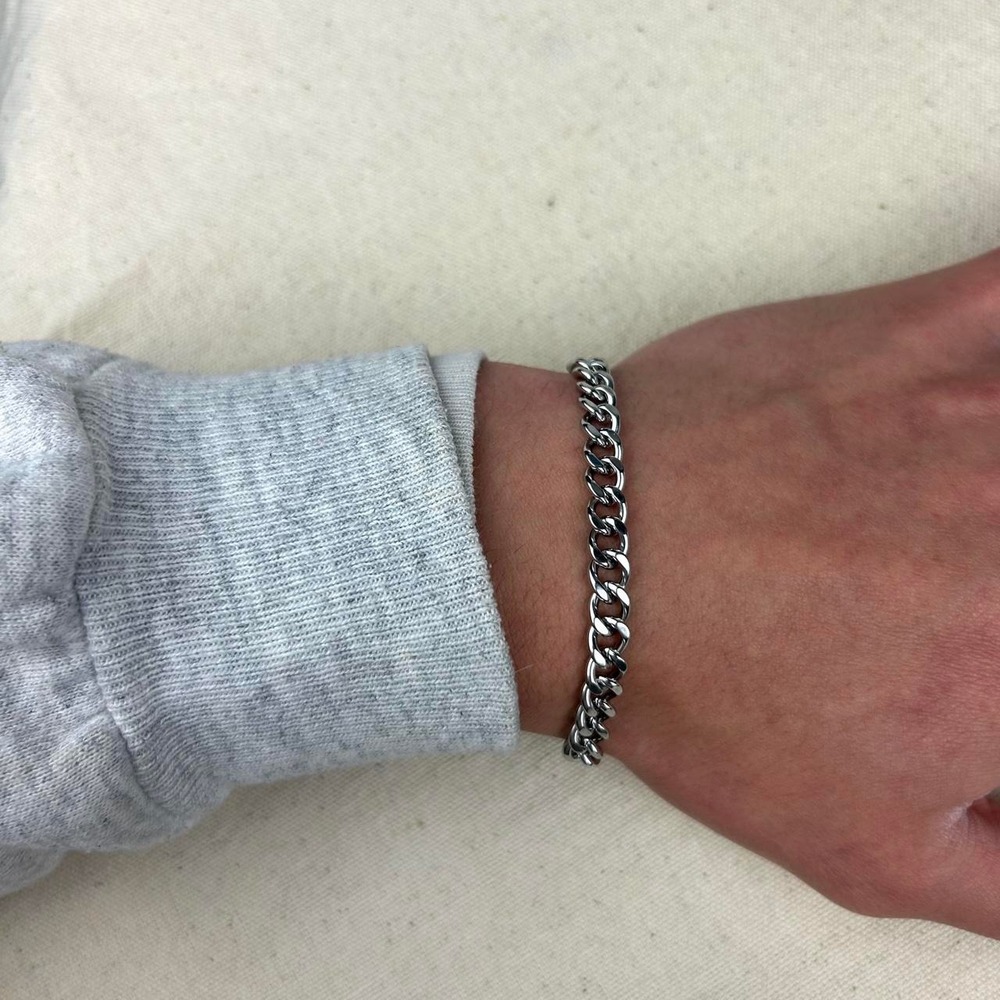 Vintage style stainless steel silver cuban link chain bracelet grunge punk 7mm